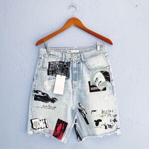Zara MENS PAINTED DENIM RELAXED SHORTS 30